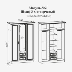 Женева №2 Шкаф 3-х ств. с зерк.,2мя ящ. (ЛДСП бел/МДФ софт светл с пат зол) в Чайковском - chaykovskiy.mebel24.online | фото 2