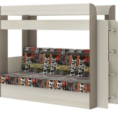Кровать 2-х ярусная с диваном Карамель 75 (Музыка) Ясень шимо светлый/темный в Чайковском - chaykovskiy.mebel24.online | фото