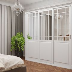 Шкаф-купе 2150 серии NEW CLASSIC K5+K5+K5+B22+PL3 (по 2 ящика лев/прав+1 штанга+1полка) профиль «Капучино» в Чайковском - chaykovskiy.mebel24.online | фото