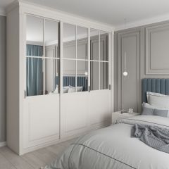 Шкаф-купе 2450 серии NEW CLASSIC K4+K4+K4+B22+PL4 (по 2 ящика лев/прав+F обр.штанга) профиль «Капучино» в Чайковском - chaykovskiy.mebel24.online | фото