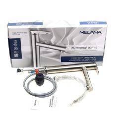 Смеситель д/кухни MELANA-F610303 Stello нерж.сталь, однорычажный, сатин, вытяжной излив в Чайковском - chaykovskiy.mebel24.online | фото 2