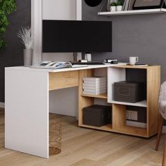 Стол компьютерный угловой СКМУ-4 Белый/Дуб крафт золотой в Чайковском - chaykovskiy.mebel24.online | фото