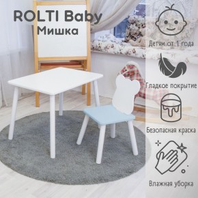 Детский комплект стол и стул «Мишка» Rolti Baby  (голубая столешница/белое сиденье/белые ножки) в Чайковском - chaykovskiy.mebel24.online | фото