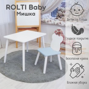 Детский комплект стол и стул «Мишка» Rolti Baby  (голубая столешница/голубое сиденье/белые ножки) в Чайковском - chaykovskiy.mebel24.online | фото