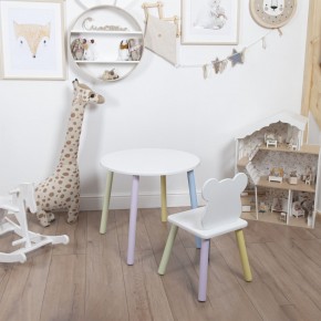 Комплект детский стол КРУГЛЫЙ и стул МИШКА ROLTI Baby (белая столешница/белое сиденье/цветные ножки) в Чайковском - chaykovskiy.mebel24.online | фото