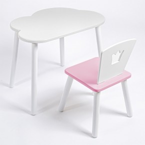 Комплект детский стол ОБЛАЧКО и стул КОРОНА ROLTI Baby (белая столешница/розовое сиденье/белые ножки) в Чайковском - chaykovskiy.mebel24.online | фото