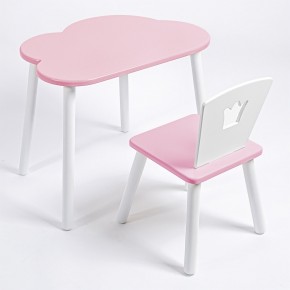 Комплект детский стол ОБЛАЧКО и стул КОРОНА ROLTI Baby (розовая столешница/розовое сиденье/белые ножки) в Чайковском - chaykovskiy.mebel24.online | фото