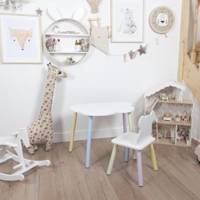 Комплект детский стол ОБЛАЧКО и стул МИШКА ROLTI Baby (белая столешница/белое сиденье/цветные ножки) в Чайковском - chaykovskiy.mebel24.online | фото