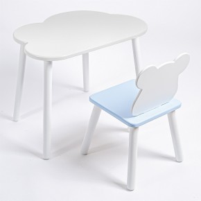 Комплект детский стол ОБЛАЧКО и стул МИШКА ROLTI Baby (белая столешница/голубое сиденье/белые ножки) в Чайковском - chaykovskiy.mebel24.online | фото