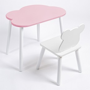 Комплект детский стол ОБЛАЧКО и стул МИШКА ROLTI Baby (розовая столешница/белое сиденье/белые ножки) в Чайковском - chaykovskiy.mebel24.online | фото