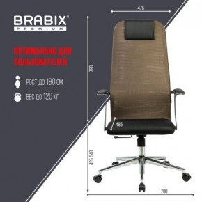 Кресло BRABIX PREMIUM "Ultimate EX-801" хром, плотная двойная сетка Х2, черное/коричневое, 532920 в Чайковском - chaykovskiy.mebel24.online | фото 6