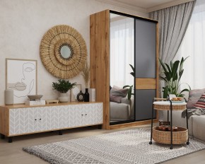Шкаф-купе SLIM 2-х дверный BS15-6.ZD с зеркалом (дуб вотан/белый/темно-серый/черный муар) в Чайковском - chaykovskiy.mebel24.online | фото 3