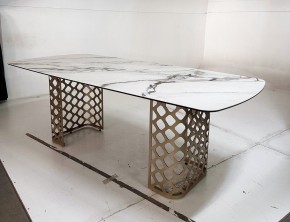 Стол CHIAVARI 220 KL-188 Контрастный мрамор матовый, итальянская керамика / Шампань, ®DISAUR в Чайковском - chaykovskiy.mebel24.online | фото 6