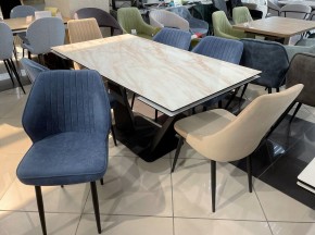 Стол Ниагара 140 БЕЖЕВЫЙ МРАМОР, стекло / ЧЕРНЫЙ М-City в Чайковском - chaykovskiy.mebel24.online | фото 2