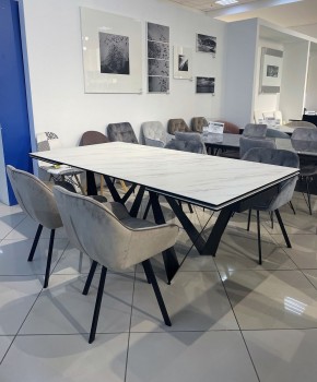 Стол RIETI 200 KL-99 Белый мрамор матовый, итальянская керамика / черный каркас, ®DISAUR в Чайковском - chaykovskiy.mebel24.online | фото 3